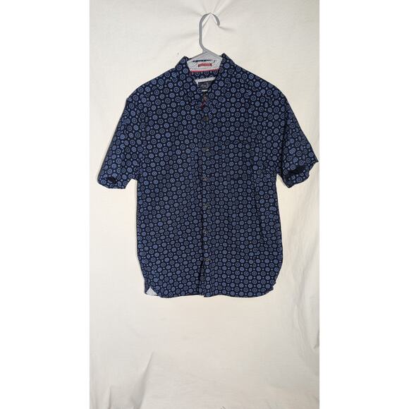 ACROSS THE POND Mens Short Sleeve Button Down Shirt Size Large Blue Floral - Picture 1 of 7